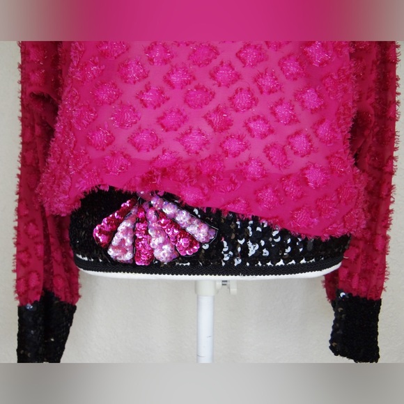 Vintage Frank Usher London Sequins Blouse Long Sleeve Open Back Size 8 - Picture 5 of 11